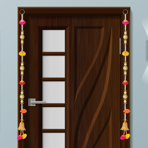 Colorful Ethnic Pom Pom Hanging Decorated with Pearls and Bell for Festive Home Decoration and Pooja Room. India’s Largest Pooja Accessories Brand – www.satvikworld.com
