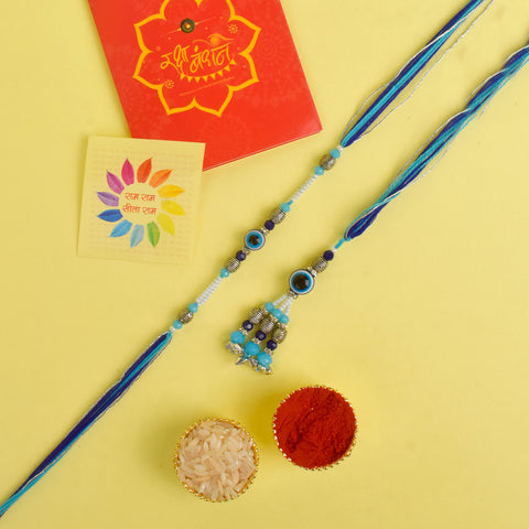 Designer Couple Rakhi Set for Bhaiya and Bhabhi with Roli Chawal and Ram Sita Stickers – Raksha Bandhan Gift Combo. India’s Largest Brass Idols Brand - www.satvikworld.com