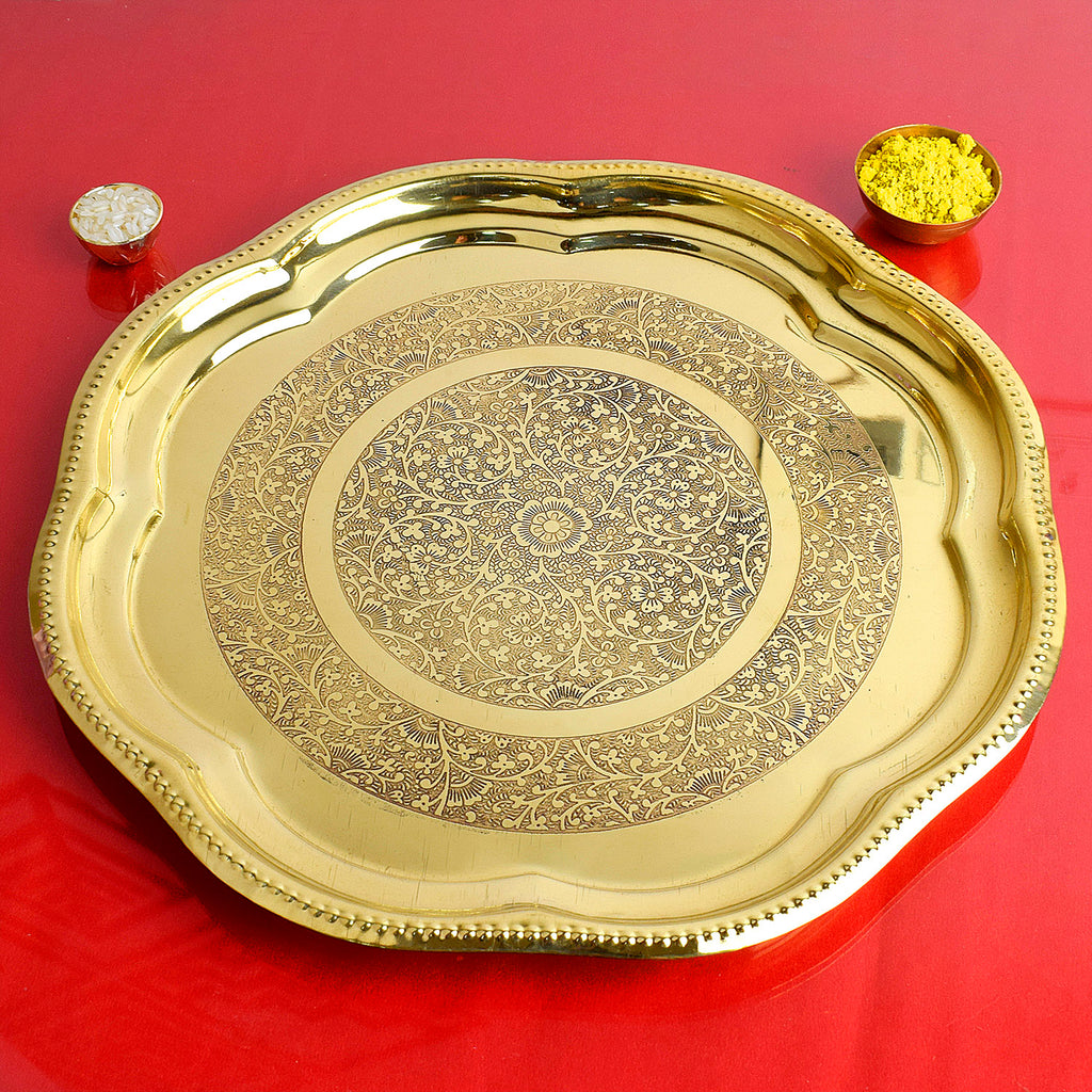 12 Inch Brass Decorative Enrgaved Aarti Puja Thali Puja Store Online Pooja Items Online Puja Samagri Pooja Store near me www.satvikworld.com