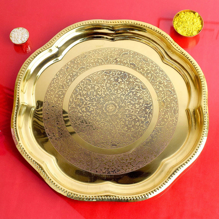 12 Inch Brass Decorative Enrgaved Aarti Puja Thali Puja Store Online Pooja Items Online Puja Samagri Pooja Store near me www.satvikworld.com