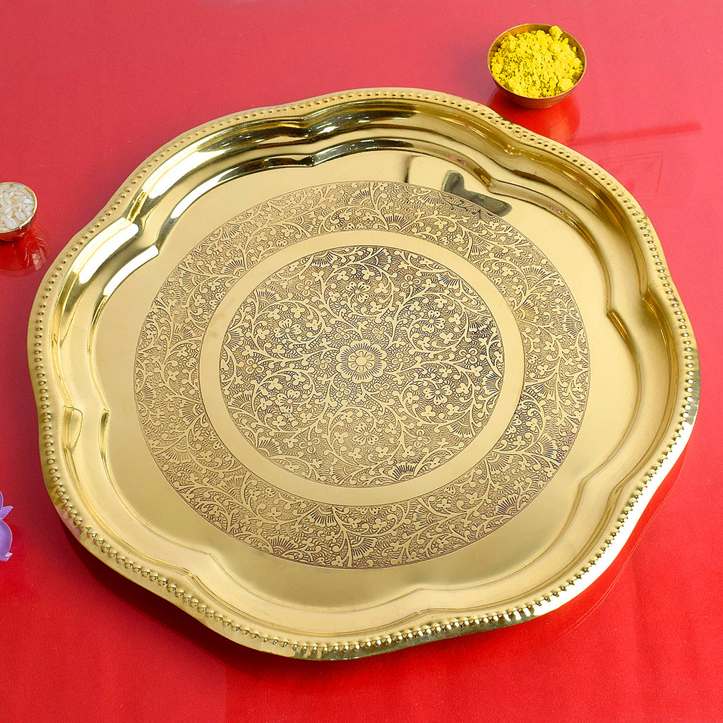 12 Inch Brass Decorative Enrgaved Aarti Puja Thali Puja Store Online Pooja Items Online Puja Samagri Pooja Store near me www.satvikworld.com