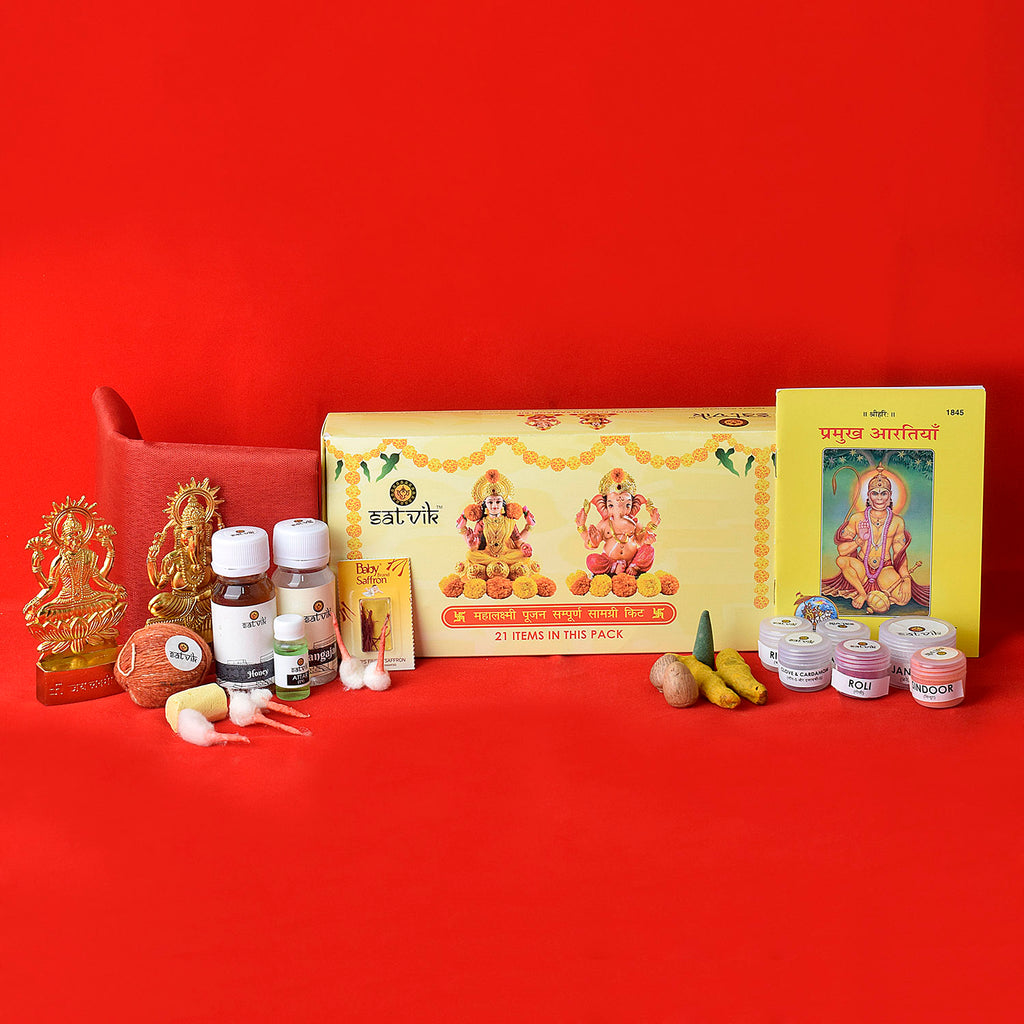 Complete Pujan Samagari Kit which are required for Diwali Pujan | Buy Pujan Kit Online | Pooja Kit Online | Satvikworld.com