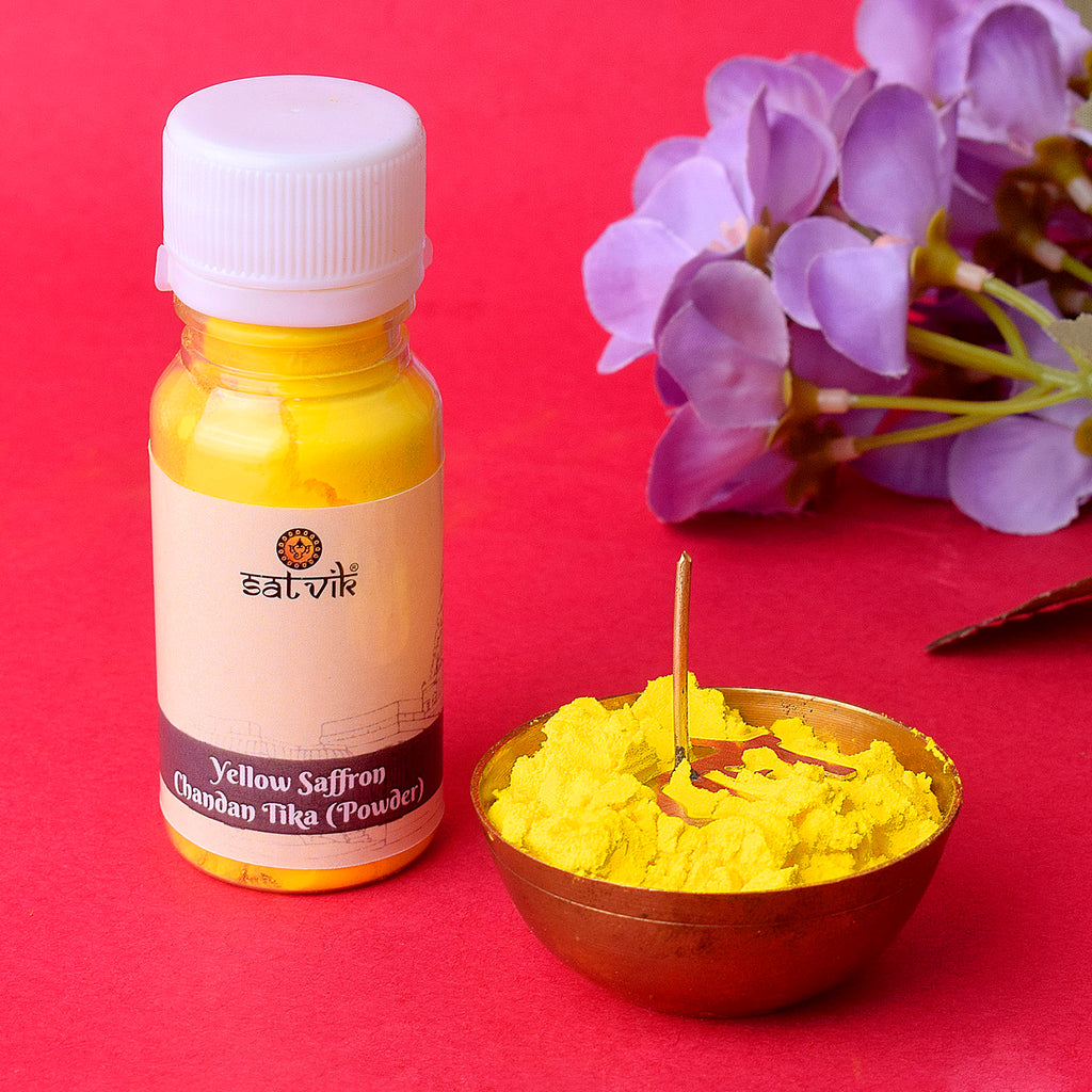 Yellow Saffron Chandan Tika Powder for Pooja Online | Shop From www.satvikworld.com