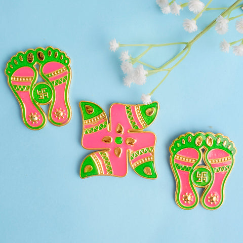 Diwali Joyful Charan Paduka and Swatik Stickers Set of 3