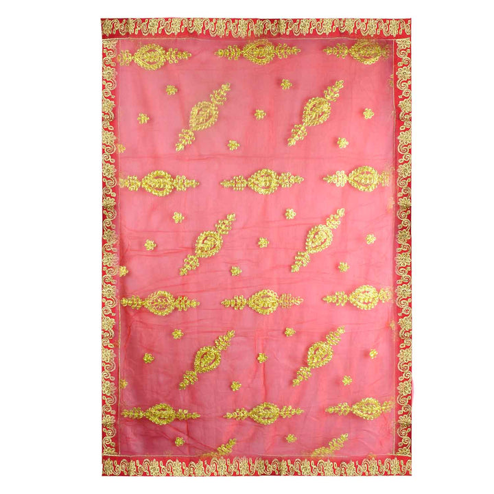 Enhance your pooja rituals with this elegant Pink and Gold Mata Chunri, measuring 216 cm x 99 cm. Featuring intricate gold paisley patterns and a decorative red border, it is ideal for Devi pooja, altar decoration, and religious ceremonies during Navratri, Diwali, and other auspicious events.

Shop now at satvikworld.com for authentic Indian pooja accessories delivered across the USA.