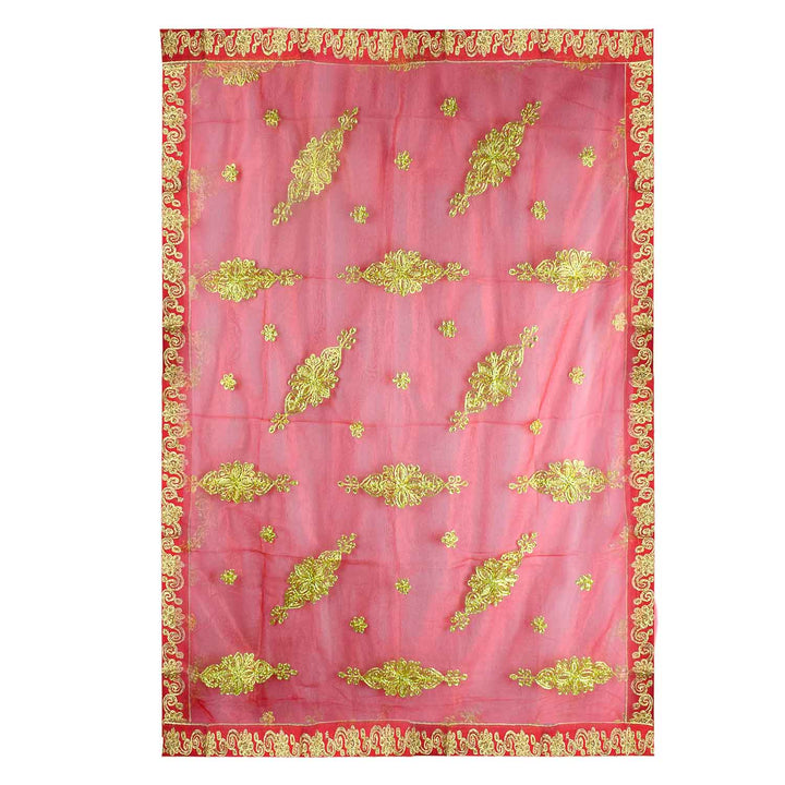 Enhance your pooja altar with this elegant Pink and Gold Mata Chunri, measuring 214 cm x 103 cm. Adorned with intricate gold embroidery and a decorative red border, it is ideal for Devi pooja, temple decor, and religious ceremonies during Navratri, Diwali, and other auspicious events.

Shop now at satvikworld.com for premium Hindu pooja essentials delivered across the USA.
