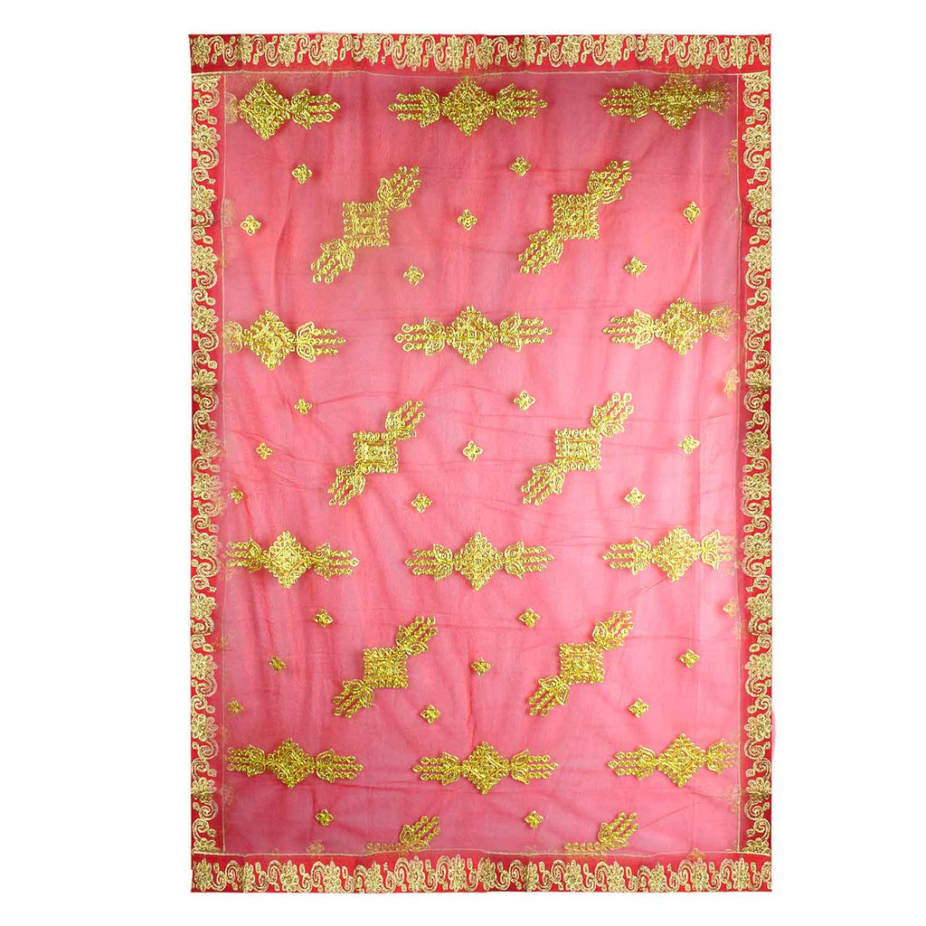 Adorn your pooja altar with this stunning Pink and Gold Mata Chunri, measuring 222 cm x 108 cm. Featuring intricate gold embroidered patterns and a decorative red border, it is perfect for Devi pooja, temple decor, and religious ceremonies during Navratri, Diwali, and other sacred occasions.

Shop now at satvikworld.com for premium Hindu pooja accessories delivered across the USA.
