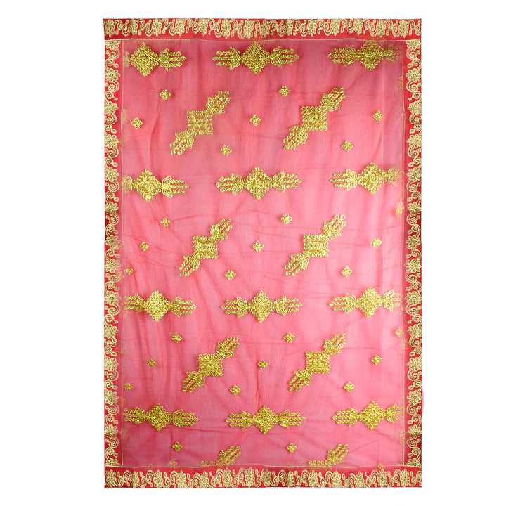 Adorn your pooja altar with this stunning Pink and Gold Mata Chunri, measuring 222 cm x 108 cm. Featuring intricate gold embroidered patterns and a decorative red border, it is perfect for Devi pooja, temple decor, and religious ceremonies during Navratri, Diwali, and other sacred occasions.

Shop now at satvikworld.com for premium Hindu pooja accessories delivered across the USA.