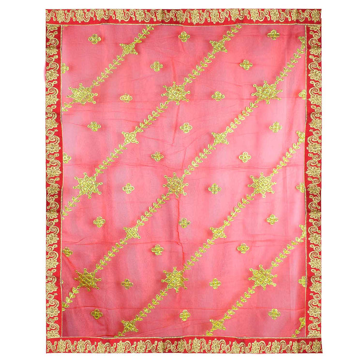 Add elegance to your pooja decor with this stunning Pink and Gold Mata Chunri, measuring 216 cm x 104 cm. Designed with golden floral patterns and a decorative border, it is perfect for Devi pooja, temple decor, and religious ceremonies during Navratri, Diwali, and other festive occasions.

Shop now at satvikworld.com for authentic Hindu pooja essentials delivered across the USA.