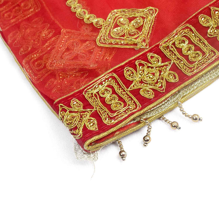 Add grace to your pooja ceremonies with this Pink and Gold Mata Chunri, measuring 214 cm x 102 cm. Adorned with gold wave patterns and a rich red border, it is perfect for Devi pooja, mandir altar decoration, and religious rituals during Navratri, Diwali, and other occasions.

Shop now at satvikworld.com for authentic Indian pooja essentials across the USA.