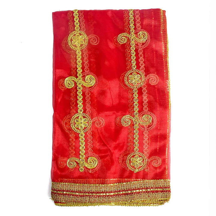 Add a touch of elegance to your pooja rituals with this exquisite Pink and Gold Mata Chunri, sized 225 cm x 104 cm. Featuring vertical golden motifs with intricate detailing and a shimmering border, it is perfect for Devi pooja, temple decor, and religious ceremonies during Navratri, Diwali, and other festivals.

Shop now at satvikworld.com for premium Hindu pooja essentials delivered across the USA.