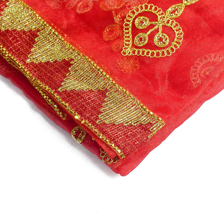 Traditional Pink Pooja Chunri with Golden Embroidered Chain Motifs – 100x208 cm (39.4x81.9 inches), ideal for Hindu rituals, temple decor, and festive celebrations like Diwali and Navratri in the USA.