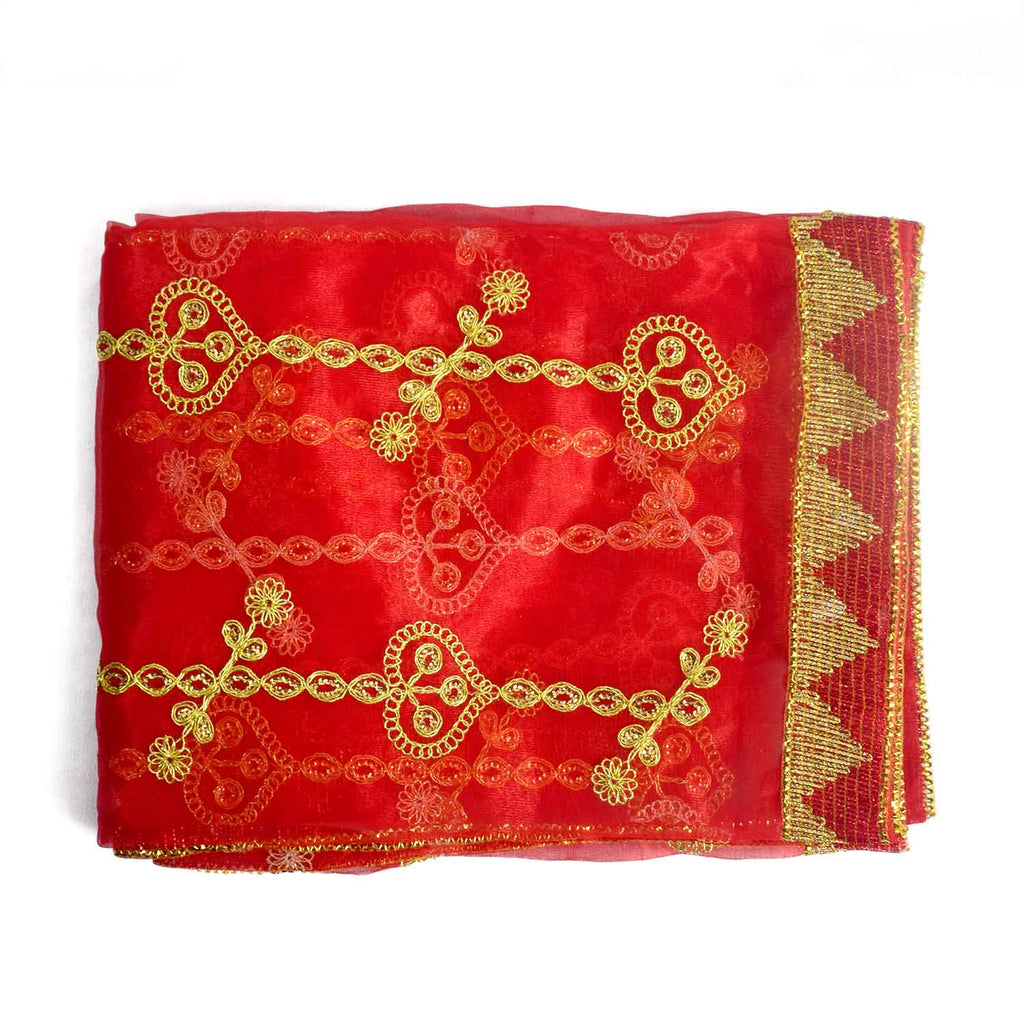 Traditional Pink Pooja Chunri with Golden Embroidered Chain Motifs – 100x208 cm (39.4x81.9 inches), ideal for Hindu rituals, temple decor, and festive celebrations like Diwali and Navratri in the USA.