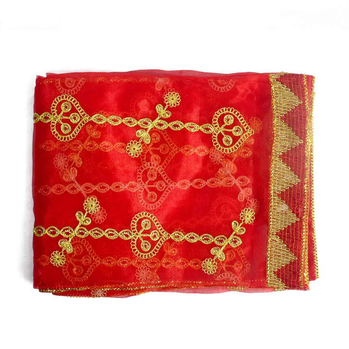 Traditional Pink Pooja Chunri with Golden Embroidered Chain Motifs – 100x208 cm (39.4x81.9 inches), ideal for Hindu rituals, temple decor, and festive celebrations like Diwali and Navratri in the USA.