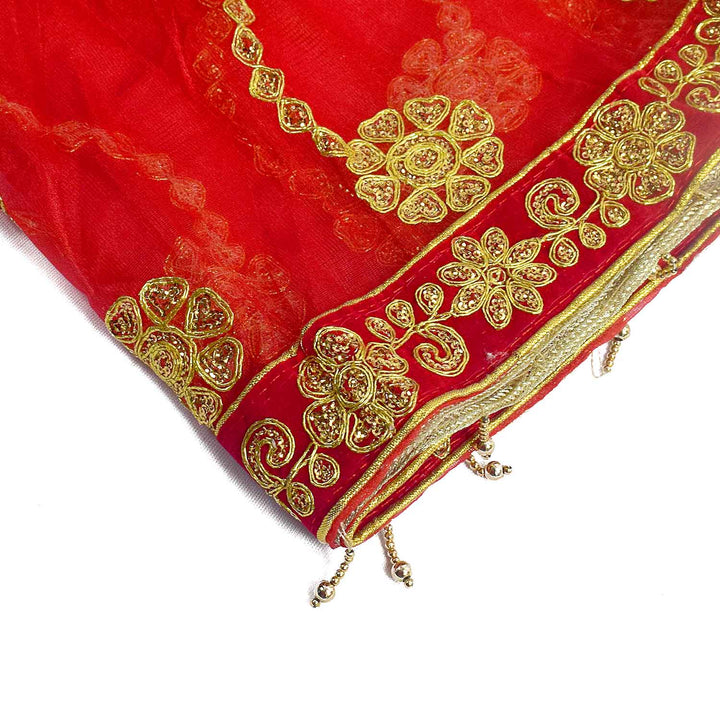 Enhance your pooja rituals with this elegant Pink and Gold Mata Chunri, sized 214 cm x 103 cm. Featuring golden wave-like patterns and a decorative border, it is ideal for Devi pooja, temple decor, and religious ceremonies during Navratri, Diwali, and other festive celebrations.

Shop now at satvikworld.com for premium Hindu pooja essentials delivered across the USA.
