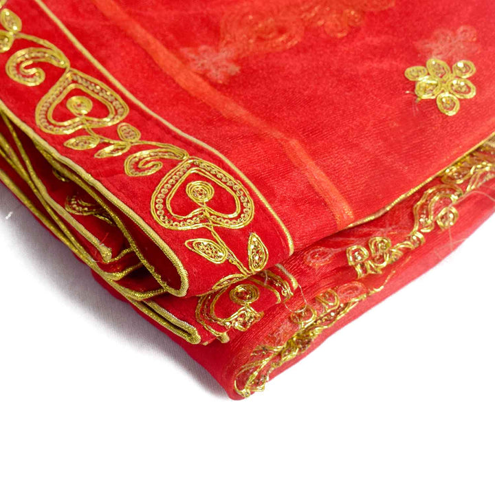 Enhance your pooja altar with this elegant Pink and Gold Mata Chunri, measuring 214 cm x 103 cm. Adorned with intricate gold embroidery and a decorative red border, it is ideal for Devi pooja, temple decor, and religious ceremonies during Navratri, Diwali, and other auspicious events.

Shop now at satvikworld.com for premium Hindu pooja essentials delivered across the USA.