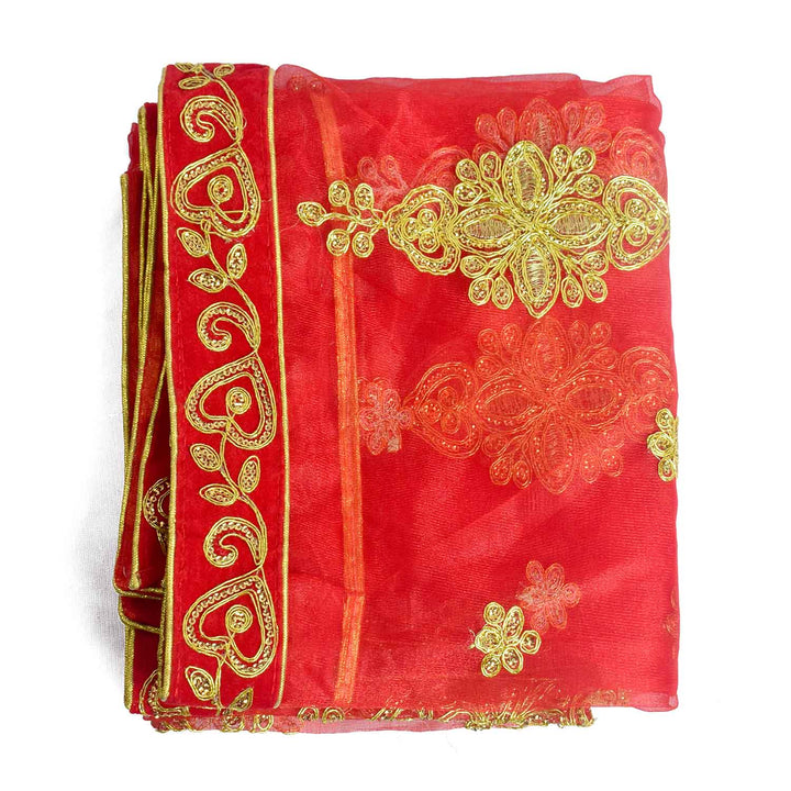 Enhance your pooja altar with this elegant Pink and Gold Mata Chunri, measuring 214 cm x 103 cm. Adorned with intricate gold embroidery and a decorative red border, it is ideal for Devi pooja, temple decor, and religious ceremonies during Navratri, Diwali, and other auspicious events.

Shop now at satvikworld.com for premium Hindu pooja essentials delivered across the USA.