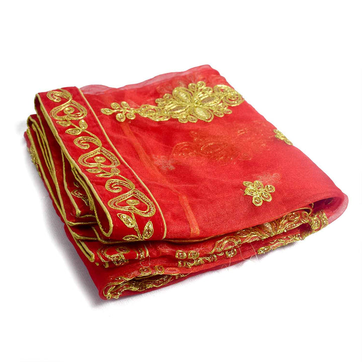 Enhance your pooja altar with this elegant Pink and Gold Mata Chunri, measuring 214 cm x 103 cm. Adorned with intricate gold embroidery and a decorative red border, it is ideal for Devi pooja, temple decor, and religious ceremonies during Navratri, Diwali, and other auspicious events.

Shop now at satvikworld.com for premium Hindu pooja essentials delivered across the USA.