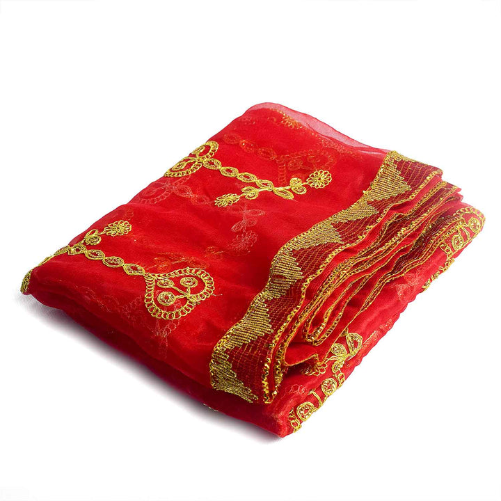 Traditional Pink Pooja Chunri with Golden Embroidered Chain Motifs – 100x208 cm (39.4x81.9 inches), ideal for Hindu rituals, temple decor, and festive celebrations like Diwali and Navratri in the USA.