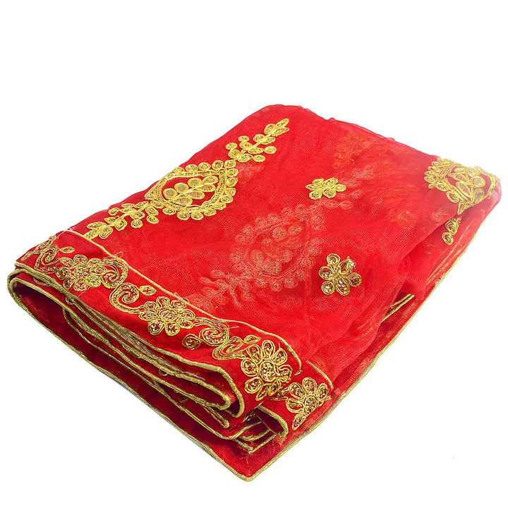 Enhance your pooja rituals with this elegant Pink and Gold Mata Chunri, measuring 216 cm x 99 cm. Featuring intricate gold paisley patterns and a decorative red border, it is ideal for Devi pooja, altar decoration, and religious ceremonies during Navratri, Diwali, and other auspicious events.

Shop now at satvikworld.com for authentic Indian pooja accessories delivered across the USA.