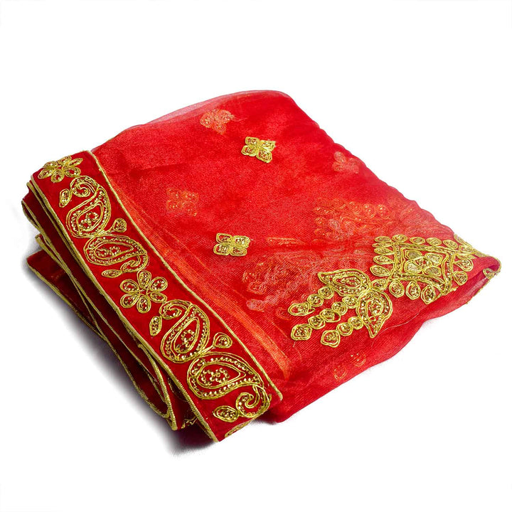 Adorn your pooja altar with this stunning Pink and Gold Mata Chunri, measuring 222 cm x 108 cm. Featuring intricate gold embroidered patterns and a decorative red border, it is perfect for Devi pooja, temple decor, and religious ceremonies during Navratri, Diwali, and other sacred occasions.

Shop now at satvikworld.com for premium Hindu pooja accessories delivered across the USA.