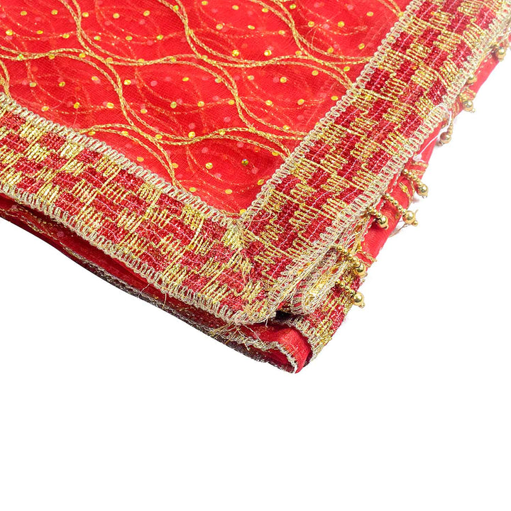 Traditional Pink Pooja Chunri with Golden Diamond Lattice Pattern – 102x204 cm (40.1x80.3 inches), perfect for Hindu rituals, temple decor, and festive occasions like Diwali and Navratri in the USA.
