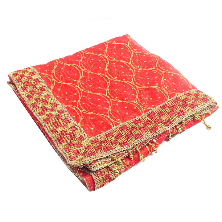 Traditional Pink Pooja Chunri with Golden Diamond Lattice Pattern – 102x204 cm (40.1x80.3 inches), perfect for Hindu rituals, temple decor, and festive occasions like Diwali and Navratri in the USA.