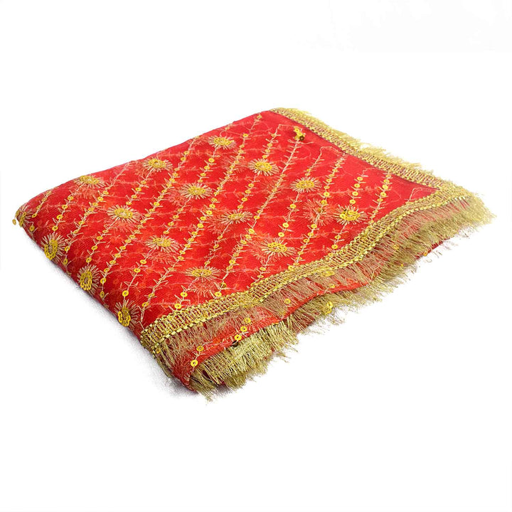 Traditional Pink Pooja Chunri with Golden Floral Design – 114x190 cm (45x75 inches), ideal for Hindu rituals, temple decor, and festive celebrations like Diwali and Navratri in the USA.