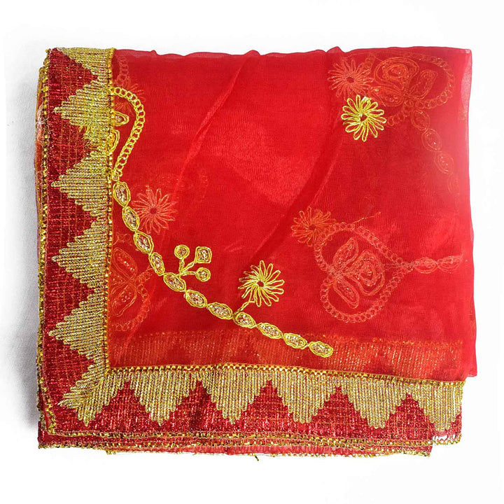 Traditional Pink Pooja Chunri with Golden Embroidered Design – 103x220 cm (40.5x86.6 inches), perfect for Hindu rituals, temple decor, and festive celebrations like Diwali and Navratri in the USA.