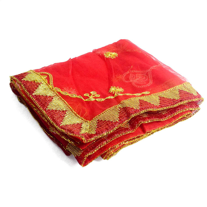 Traditional Pink Pooja Chunri with Golden Embroidered Design – 103x220 cm (40.5x86.6 inches), perfect for Hindu rituals, temple decor, and festive celebrations like Diwali and Navratri in the USA.
