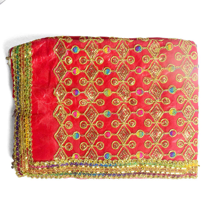 Traditional Pink Pooja Chunri with Golden Embroidered Design – 103x190 cm (40.5x74.8 inches), perfect for Hindu rituals, temple decor, and festive celebrations like Diwali and Navratri in the USA.