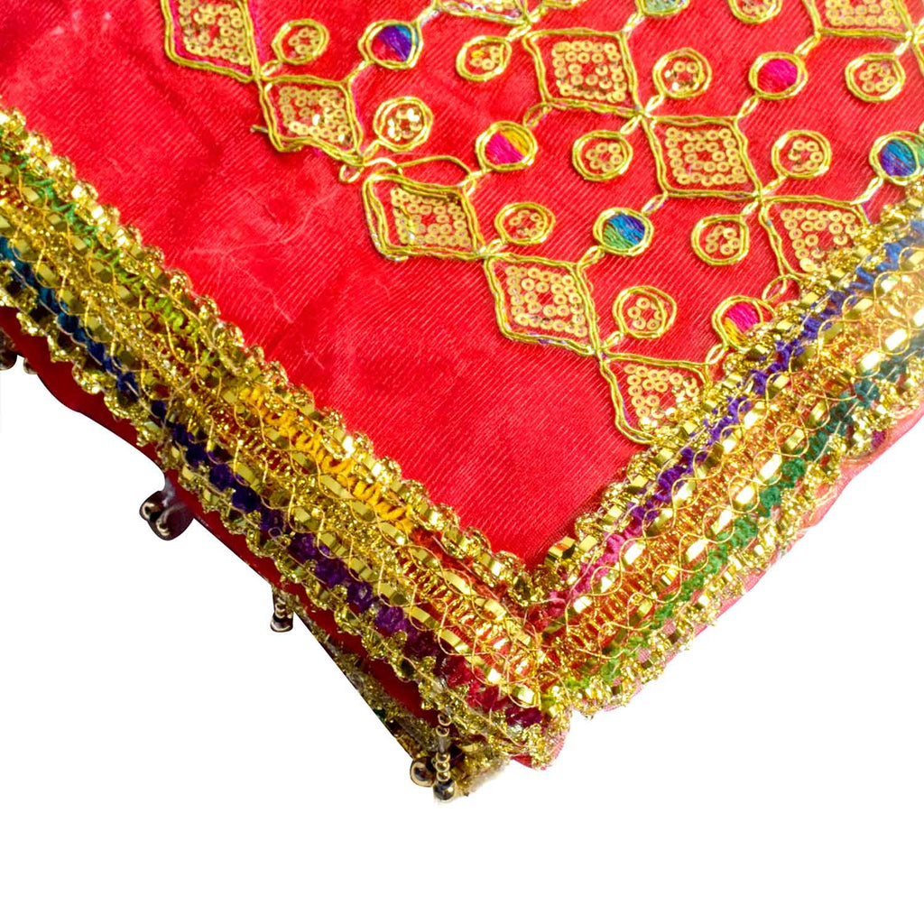 Traditional Pink Pooja Chunri with Golden Embroidered Design – 103x190 cm (40.5x74.8 inches), perfect for Hindu rituals, temple decor, and festive celebrations like Diwali and Navratri in the USA.