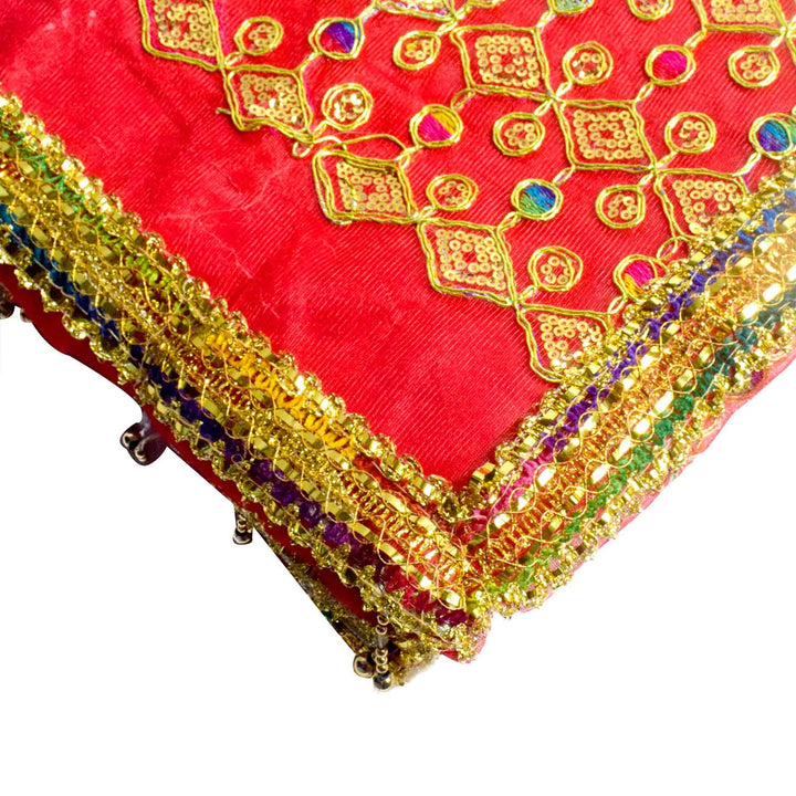 Traditional Pink Pooja Chunri with Golden Embroidered Design – 103x190 cm (40.5x74.8 inches), perfect for Hindu rituals, temple decor, and festive celebrations like Diwali and Navratri in the USA.