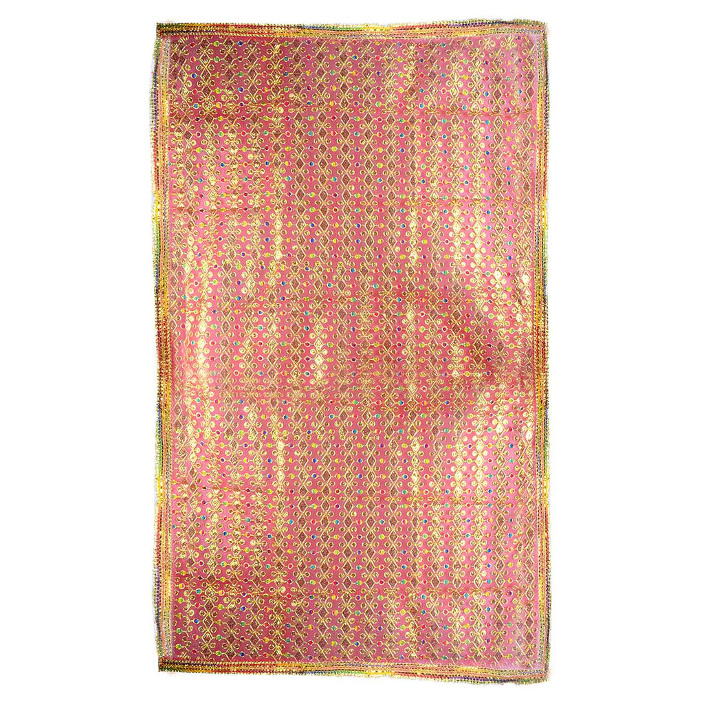 Traditional Pink Pooja Chunri with Golden Embroidered Design – 103x190 cm (40.5x74.8 inches), perfect for Hindu rituals, temple decor, and festive celebrations like Diwali and Navratri in the USA.