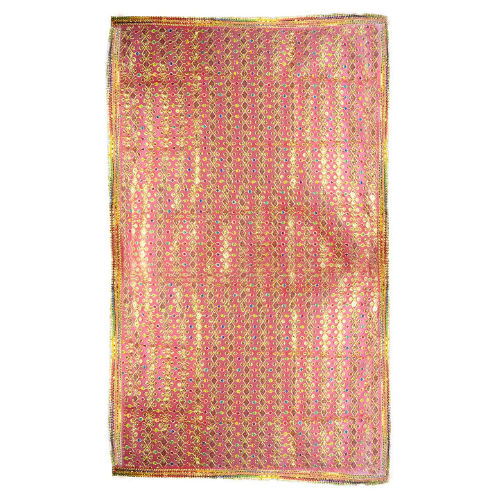 Traditional Pink Pooja Chunri with Golden Embroidered Design – 103x190 cm (40.5x74.8 inches), perfect for Hindu rituals, temple decor, and festive celebrations like Diwali and Navratri in the USA.