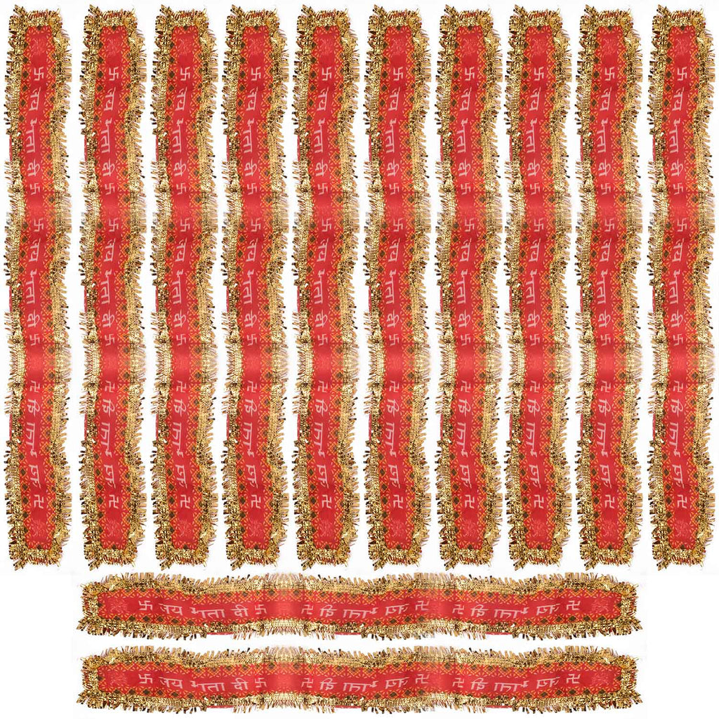 raditional Red and Gold "Jai Mata Di" Patti with Swastik and Mantra Print – 95x6 cm (37.4x2.4 inches), perfect for Navratri, temple decoration, and festive celebrations in the USA.