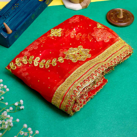 Elevate your pooja rituals and festive decor with this Pink and Gold Mata Chunri, measuring 186 cm x 104 cm. Featuring golden floral patterns and wavy designs, it is perfect for Devi pooja, mandir decoration, and religious ceremonies like Navratri and Diwali.

Shop now at satvikworld.com for authentic Indian pooja essentials across the USA.