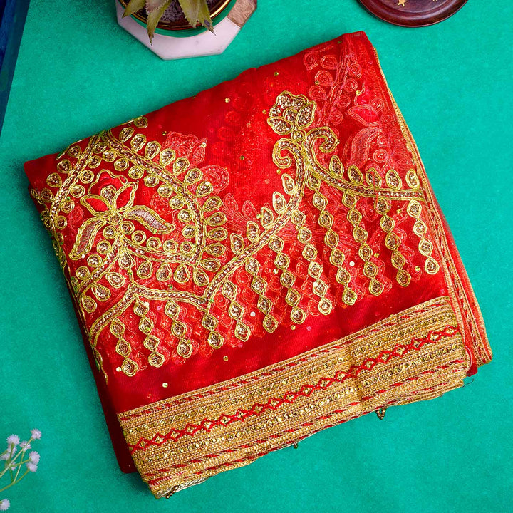 Enhance your spiritual rituals with this Pink and Gold Chunri, measuring 188 cm (74 inches) in length and 108 cm (42.5 inches) in height. Adorned with intricate golden motifs and decorative patterns, this divine prayer cloth is perfect for Devi pooja, temple decoration, or religious ceremonies. Ideal for Navratri, Diwali, Karva Chauth, and special occasions, it adds a sacred touch to your home mandir or altar.

🛍️ Shop now  on Satvikworld.com for authentic Indian puja essentials. 