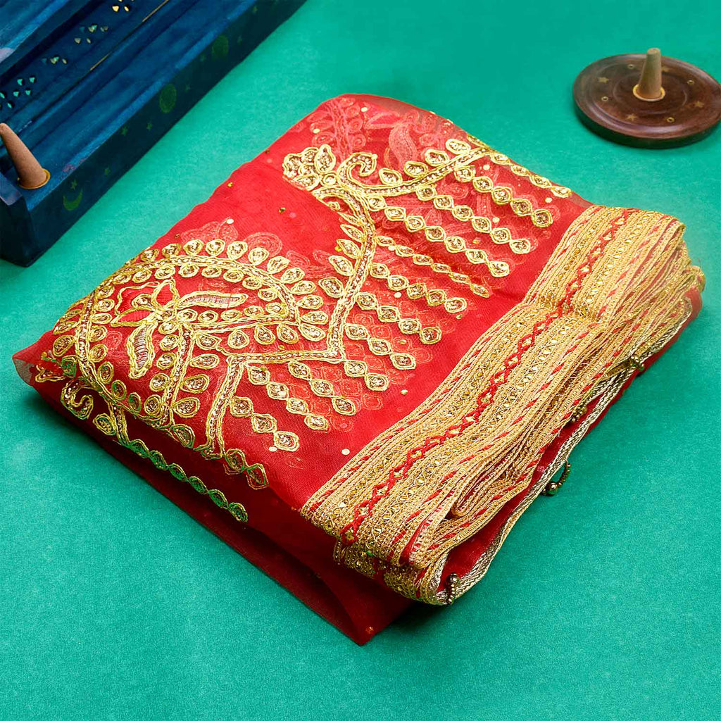 Enhance your spiritual rituals with this Pink and Gold Chunri, measuring 188 cm (74 inches) in length and 108 cm (42.5 inches) in height. Adorned with intricate golden motifs and decorative patterns, this divine prayer cloth is perfect for Devi pooja, temple decoration, or religious ceremonies. Ideal for Navratri, Diwali, Karva Chauth, and special occasions, it adds a sacred touch to your home mandir or altar.

🛍️ Shop now  on Satvikworld.com for authentic Indian puja essentials. 