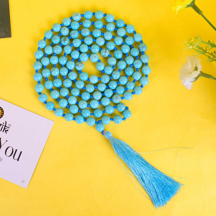 Blue Turquoise Mala – A Spiritual & Healing Mala for Protection, Communication, and Emotional Balance. India’s Premium Hakik Jap Mala Store - www.satvikworld.com
