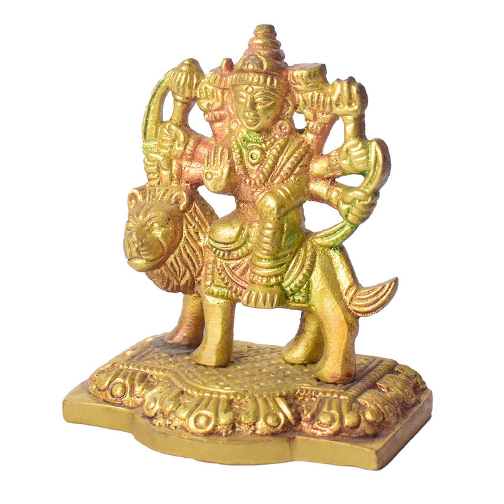 2.8-Inch Vibrant Colored Sherawali Mata Brass Idol – Divine Blessings for Home & Car