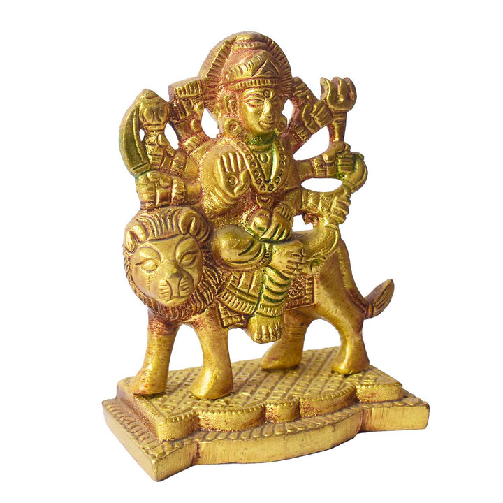 3.1 Inch Colored Brass Sherawali Mata Idol with Base – Blessings for Home & Car