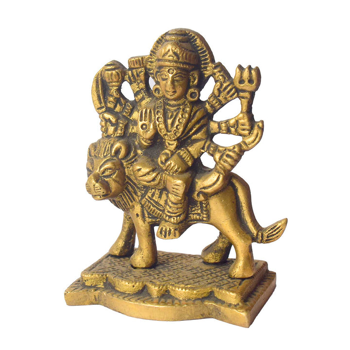 3.1 Inch Brass Sherawali Mata Idol with Base – Blessings for Home & Car