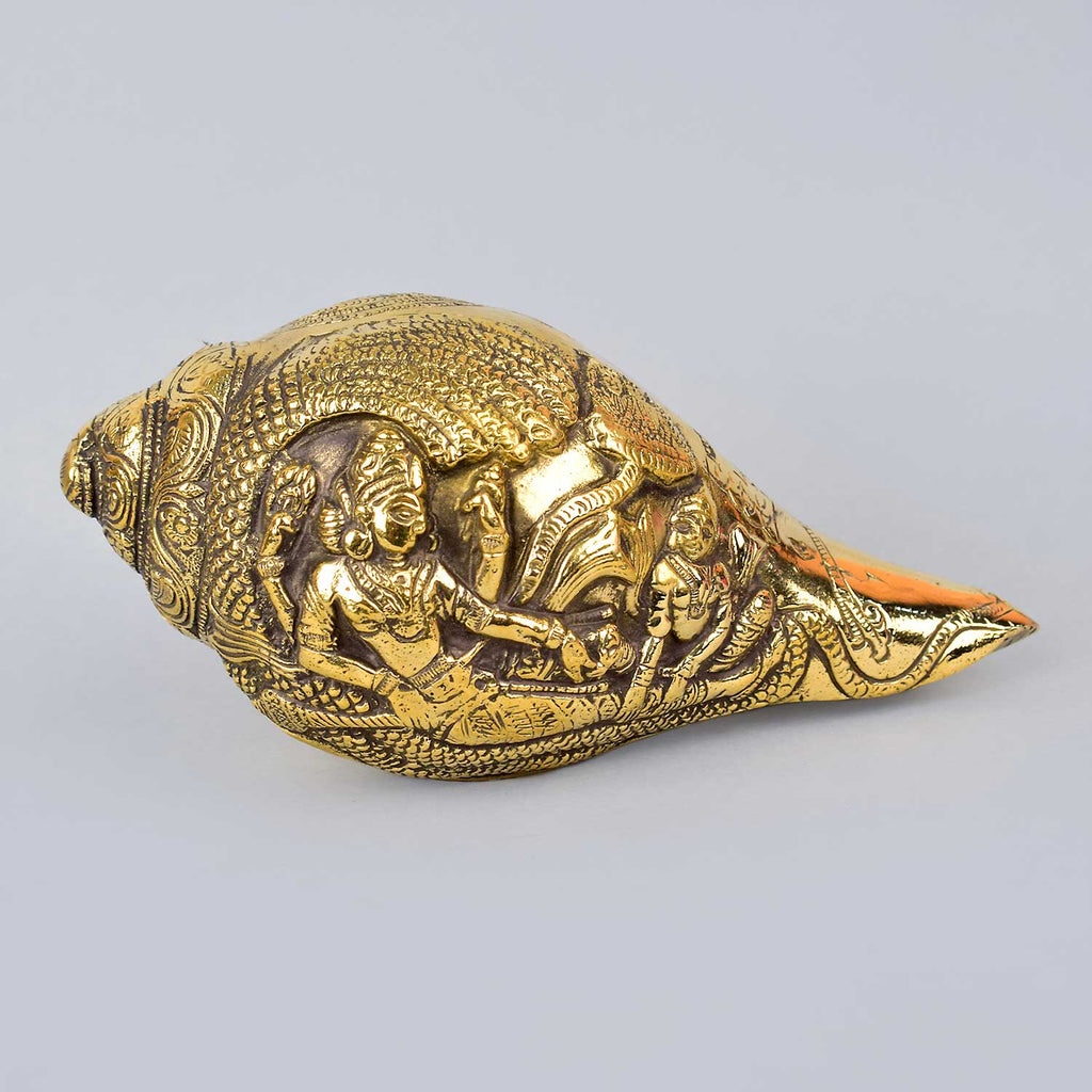 3.3 Inch Brass Engraved Laxmi Vishnu Shankh – Sacred Brass Shankh Featuring Engraved Images of Goddess Laxmi and Lord Vishnu, Symbolizing Prosperity, Protection, and Divine Energy, Perfect for Temple Use, Rituals, and Home Decor, Handcrafted with Intricate Detailing for a Spiritual Touch, Ideal for Puja and Auspicious Ceremonies, Buy Laxmi Vishnu Shankh Online, Affordable Pooja Accessories Prices | India’s Largest Pooja Accessories Brand – www.satvikworld.com