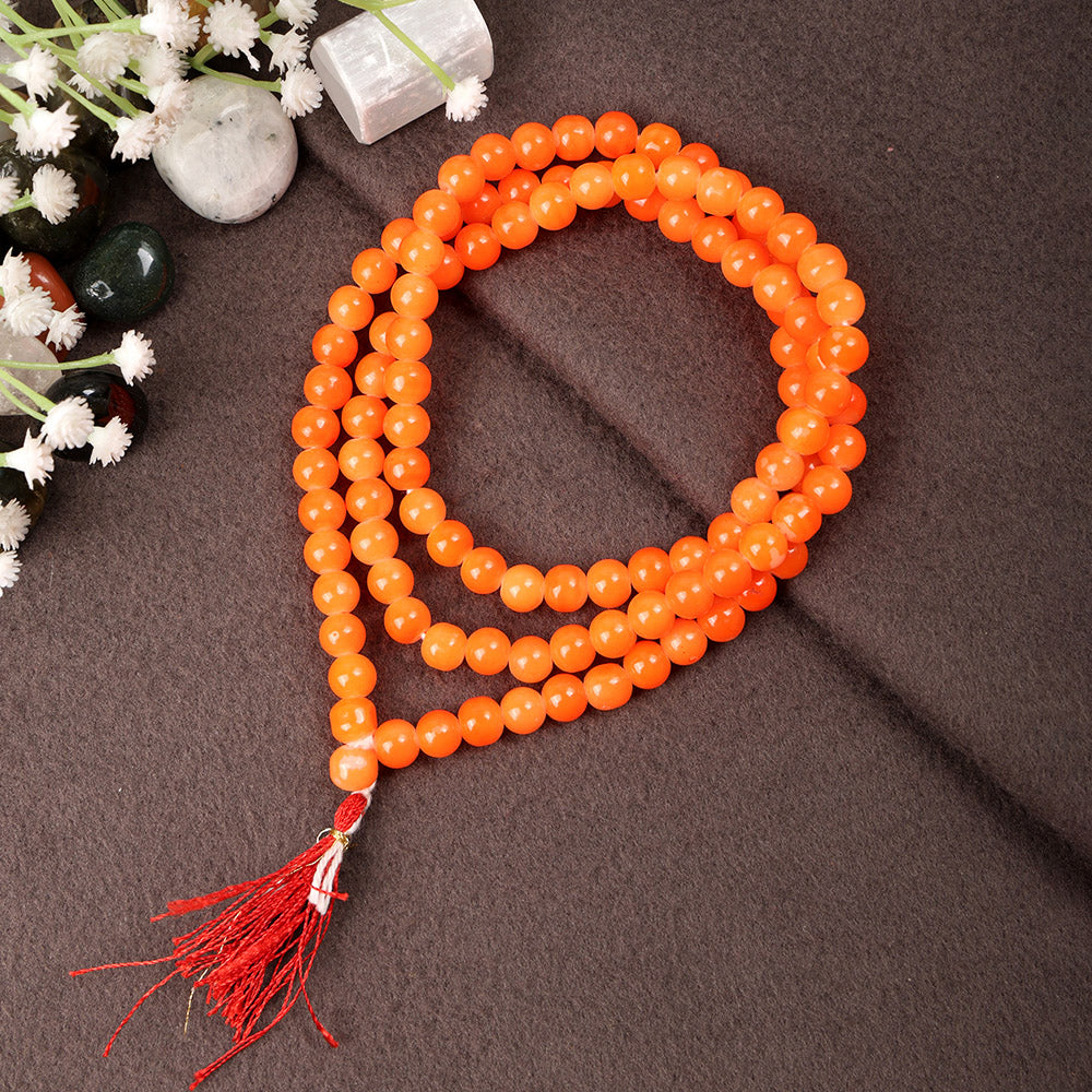 Dark Orange Hakik Jap Mala with 108 Beads for Meditation and Spiritual Healing. India’s Largest Pooja Accessories Brand – www.satvikworld.com