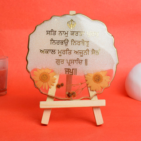 Decorative Ik Onkar Mantra white epoxy frame with elegant stand, featuring spiritual design for home or office décor India’s Largest Pooja Accessories Brand – www.satvikworld.com