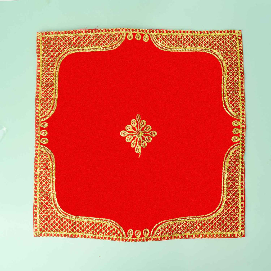 Designer Border Velvet Aasan 16x16 Inch Pack of 4 with Golden Lace Border. India’s Largest Pooja Accessories Brand - www.satvikworld.com