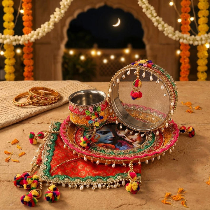 Designer Karwa Chauth Thali Set | India’s Largest Pooja Accessories Brand – www.satvikworld.com