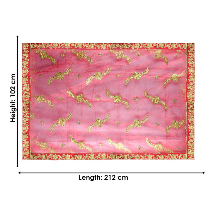 Enhance your pooja decor with this beautiful Pink and Gold Mata Chunri, measuring 212 cm x 102 cm. Adorned with intricate gold motifs and a decorative border, it is ideal for Devi pooja, mandir decoration, and religious ceremonies during Navratri, Diwali, and other festivals.

Shop now at satvikworld.com for authentic Hindu pooja essentials delivered across the USA.