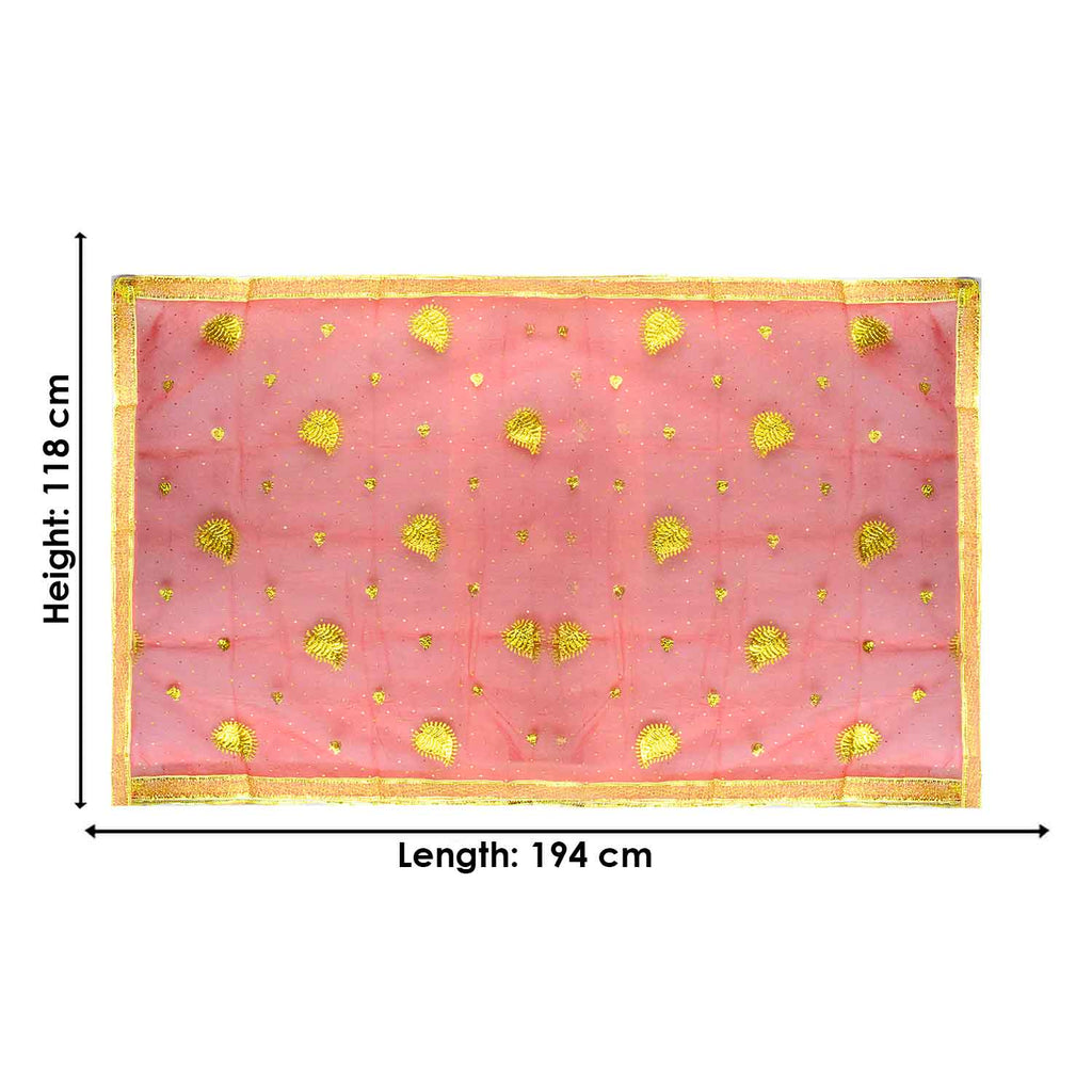 Bring divine grace to your prayers with this beautiful Pink and Gold Chunri, measuring 194 cm (76 inches) in length and 118 cm (46 inches) in height. Adorned with golden motifs and intricate detailing, this premium prayer cloth is perfect for Devi pooja, mandir decor, or festive rituals. Ideal for use during Navratri, Diwali, Karva Chauth, and other Indian celebrations, it adds a touch of elegance and reverence to your spiritual space.

Shop now on Amazon USA or visit Satvik World 